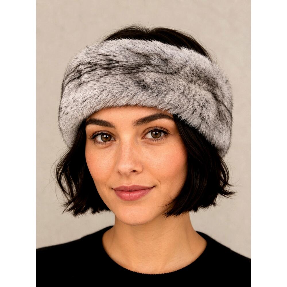 Plush Warm Faux Fur Headband - Grey/Black
